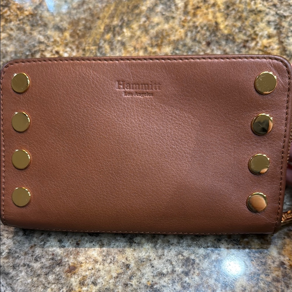 Hammitt Brown And Gold Leather Wallet With Polished Finish